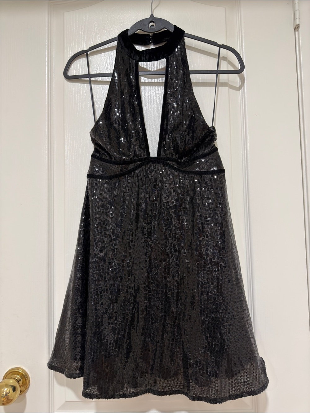 Free People Black Sequin Halter Mini Dress Open Back Party Cocktail Size 4 NWOT